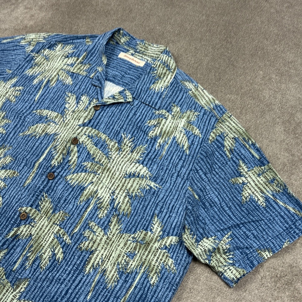 Tommy Bahama Shirt Mens XL Hawaiian Loop Collar Short Sleeve Blue Silk Floral